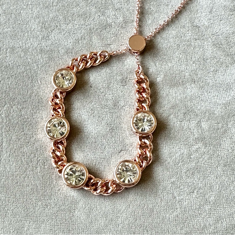 Bomb Party Elegant Rose Gold Pull Tie Bracelet with Crystal Accents NWOT